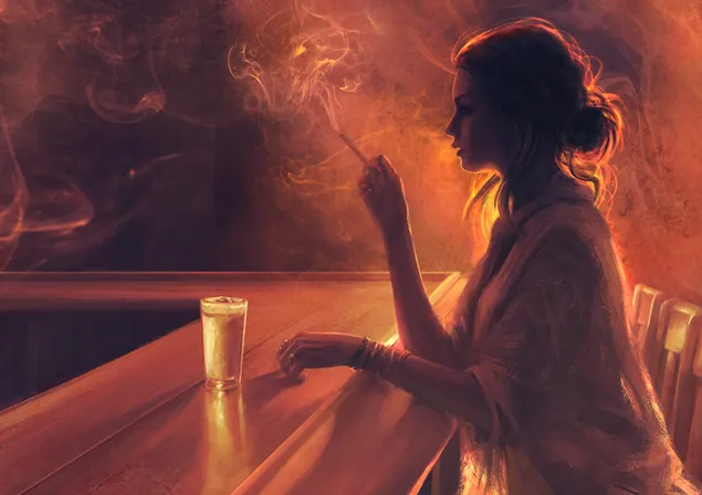 Painting of a Woman Alone in a Bar