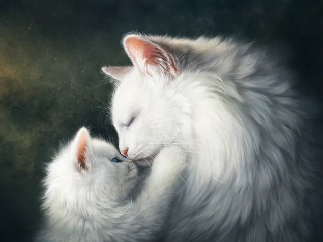 Pintura de Mamá Gato y Gatito 2K fondo de pantalla