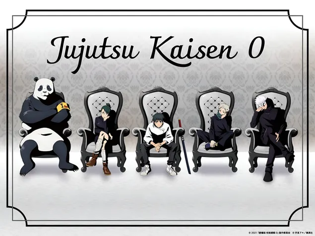 panda sjedi na sofama i anime jujutsu kaisen 0 preuzmi
