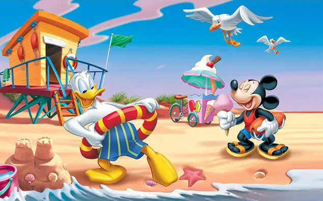 Pantai liburan musim panas Donald bebek dan mickey mouse unduhan