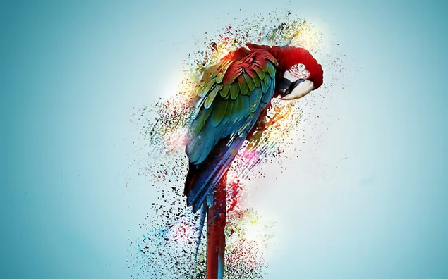 Papegaai met splatter-verftekening die alle kleuren combineert download