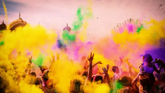 Pesta dengan warna kuning, hijau, pink unduhan