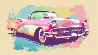Tapeta Pastel Journey: Retro Cabrio ve stylu Vintage 8K