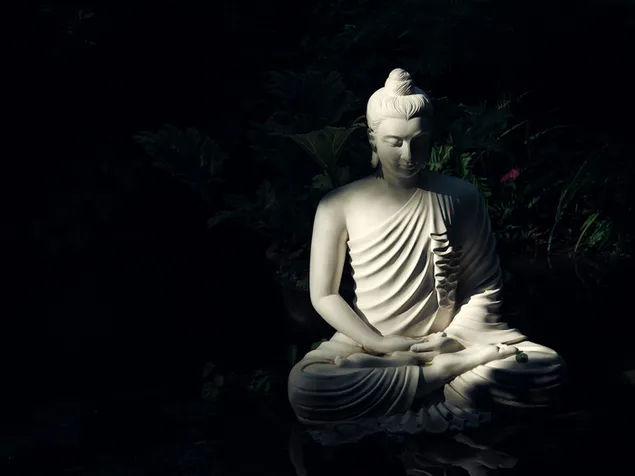patung Buddha putih di badan air photo unduhan
