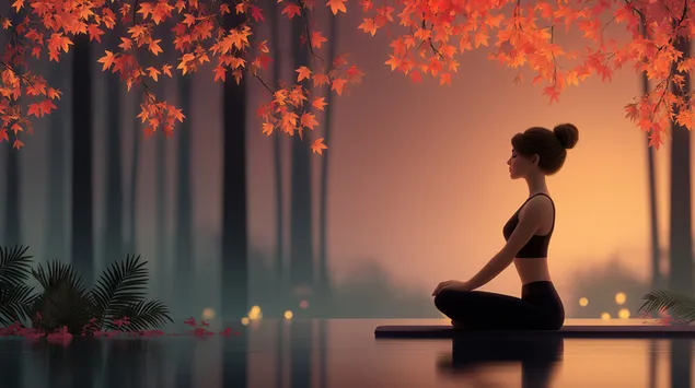 מדיטציה שלווה תחת חופת סתיו 2K טפט