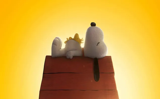 黄色の背景の前にピーナッツ アニメ映画のキャラクター 2K 壁紙