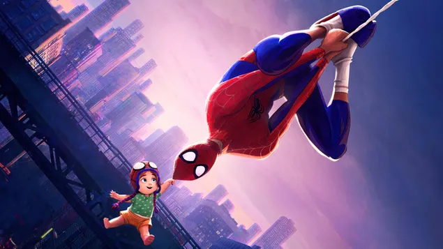 Páipéar balla Peter Parker agus Baby Spider-man ó Spider-Man: Trasna an Damháin alla4K
