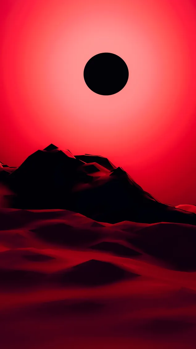 Phong cảnh núi đỏ và trăng tròn đen tải xuống