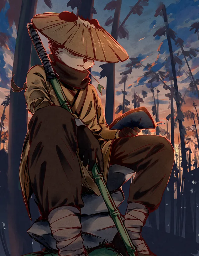 Снимка на аниме животно със сламена шапка с изглед на длан и облак 2K тапет