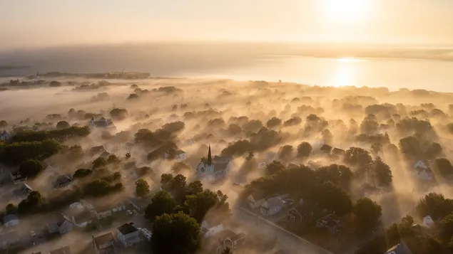Tapeta Fotografie - východ slunce a město 2K