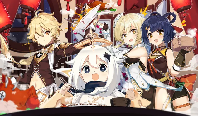 Piamon, Aether & Lumine tarafından yapılan yemekleri beğendi | Ganshin Etkisi HD duvar kağıdı