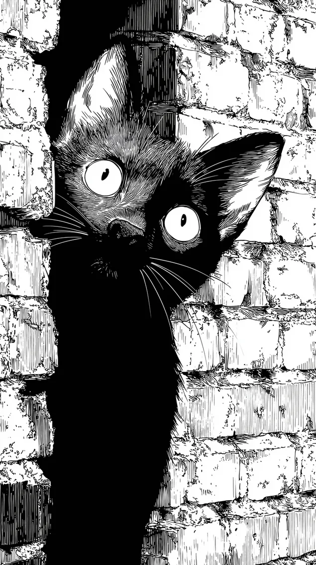 Deurdringende blik: Swart kat loer uit die skaduwees HD muurpapier