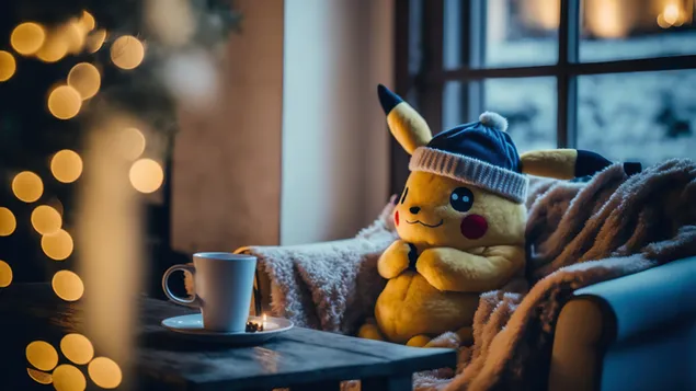 Pikachu invierno peluche 4K fondo de pantalla