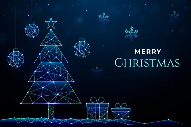 Cây thông và chữ Giáng sinh vui vẻ với thiết kế đèn neon