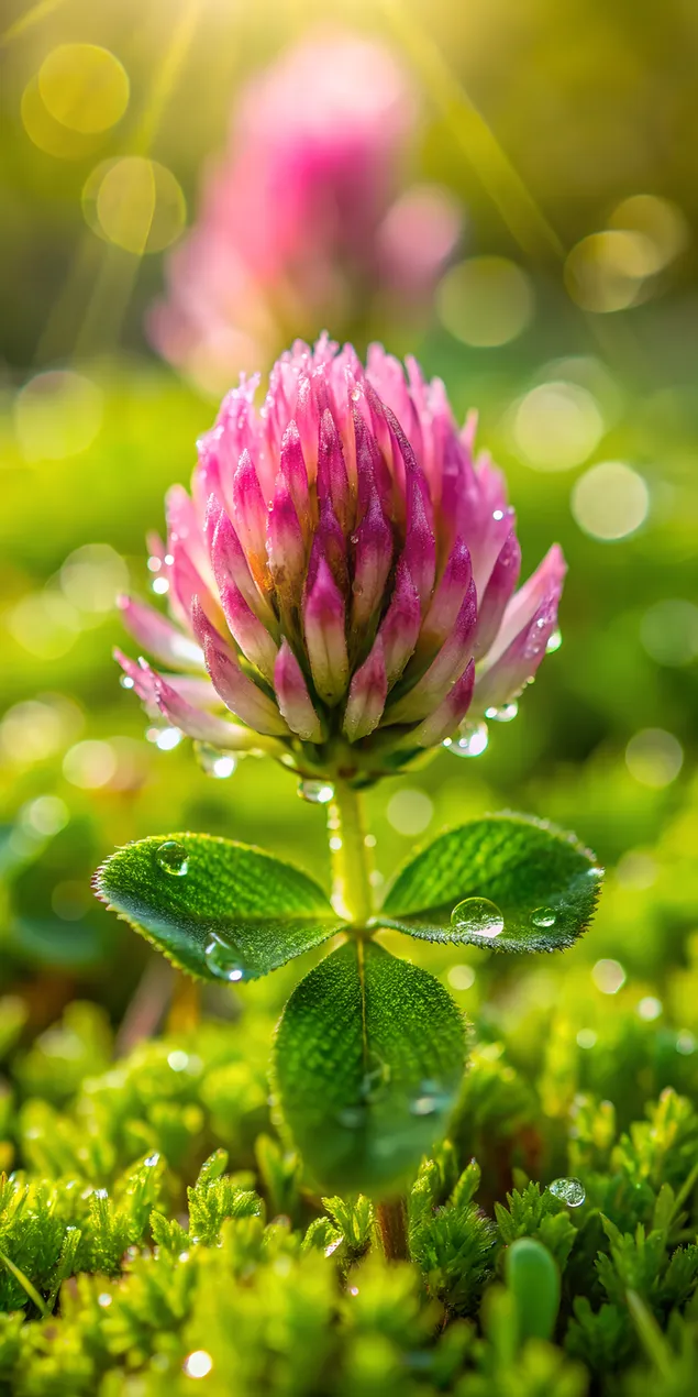 Tapeta Ružová ďatelina s kvapkami vody v makro vizuálnom obraze 2K