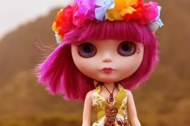 Poupée aux cheveux roses 2K fond d'écran