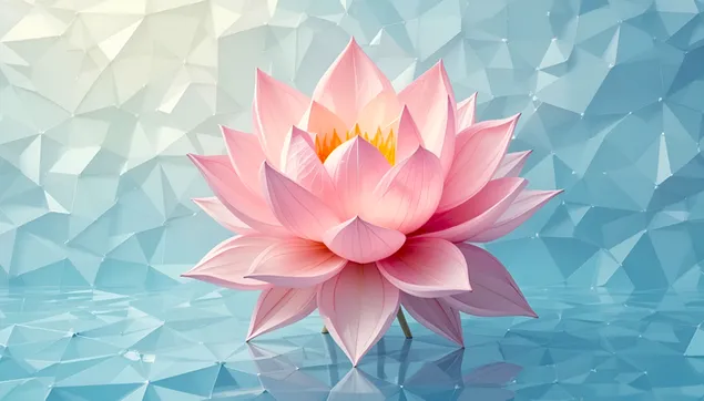 几何蓝色背景上的粉色莲花 | 宁静的艺术 2K 壁纸