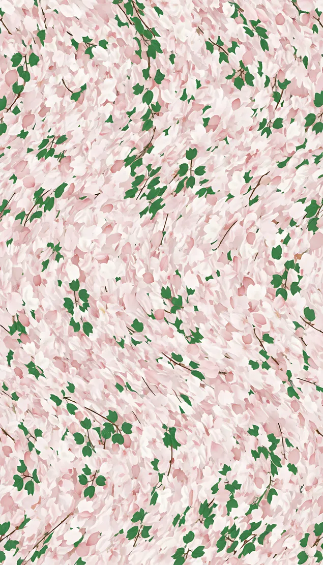 Taustpilt Roosade kroonlehtede ja roheliste lehtede muster 2K