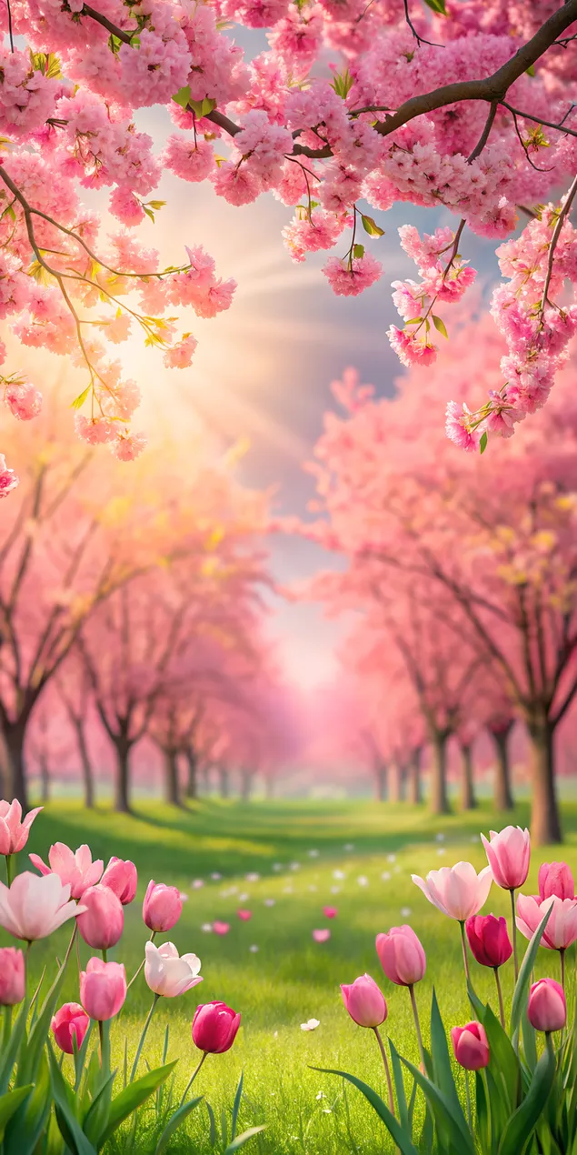 Rosa Fréijoersszen mat bléien Blummen 2K Tapeten