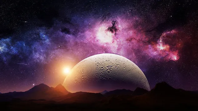 Planet und Silhouette Science-Fiction-Landschaft HD Hintergrundbild