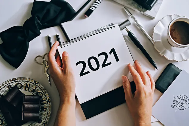 Hình nền Lập kế hoạch cho một năm tốt nhất 2021 với sô cô la và cà phê 4K