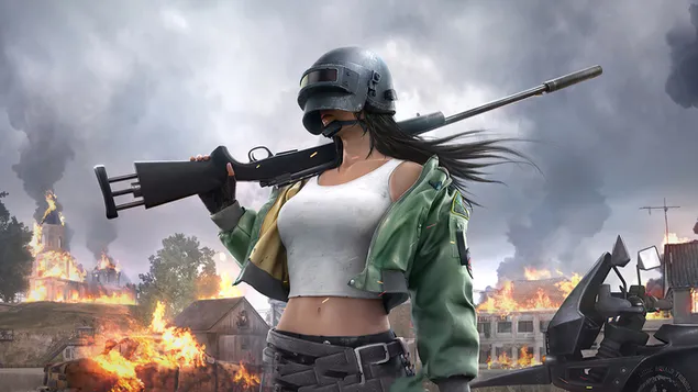 PlayerUnknown's Battlegrounds (PUBG Mobile): Helmet Girl 4K achtergrond