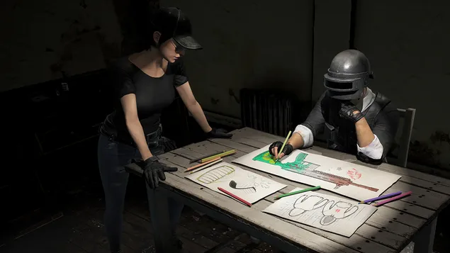 PlayerUnknown's Battlegrounds (PUBG Mobile) - 소총을 디자인하는 헬멧 남자 4K 배경화면