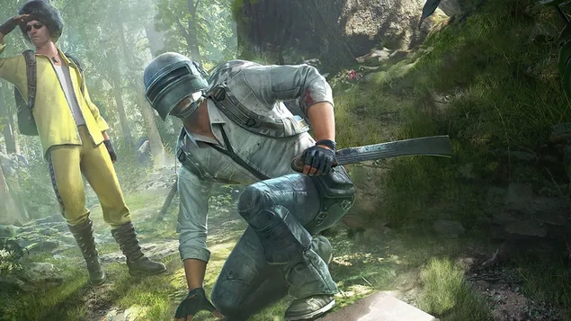 Hình nền PlayerUnknown's Battlegrounds (PUBG Mobile) - Gã đội mũ bảo hiểm trong rừng 4K