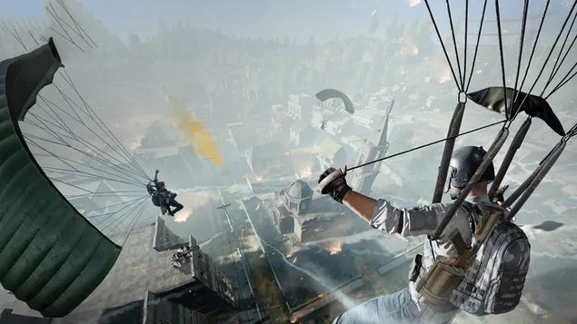 PlayerUnknown's Battlegrounds (PUBG Mobile) - Djali i helmetës duke përdorur parashutën 4K sfond