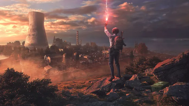 PlayerUnknown's Battlegrounds (PUBG Mobile) : Casque Guy utilisant Flare Gun 4K fond d'écran