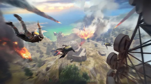 PlayerUnknown's Battlegrounds (PUBG Mobile) - Sky Diving naar The Battle Zone 4K achtergrond