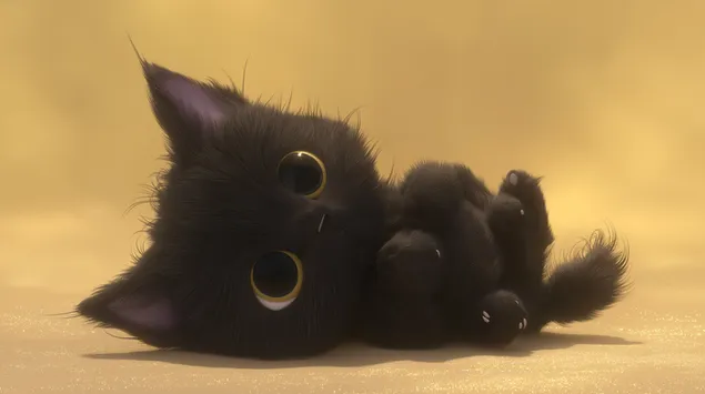 Ταπετσαρία Παιχνιδιάρικο αφράτο μαύρο γατάκι ξαπλωμένο 2K