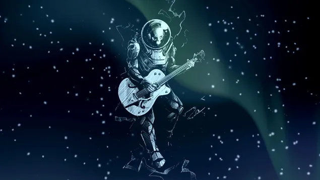 Tocando la guitarra cráneo astronauta 2K fondo de pantalla