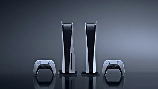 PlayStation 5 konsole un kontrolieris 4K fona tapete