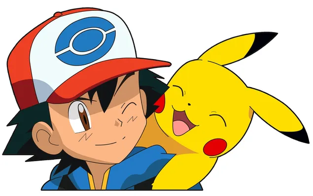 Pokemon Ash og Pikachu glade 2K baggrundsbillede