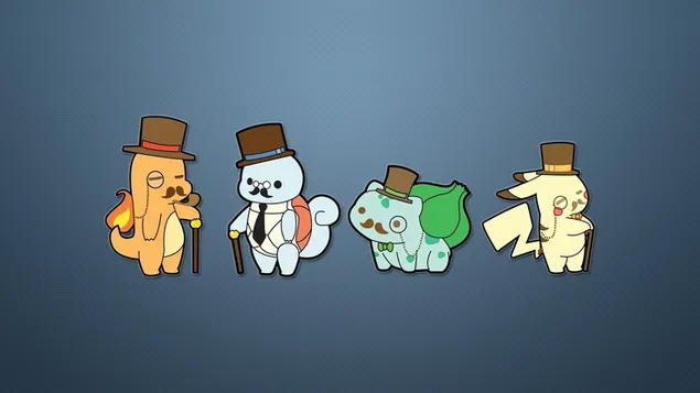 Pokemon - Bulbasaur, Pikachu, Squirtle and Monocle