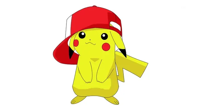 Personaje de dibujos animados de Pokémon con sombrero rojo y color amarillo y rojo. descargar