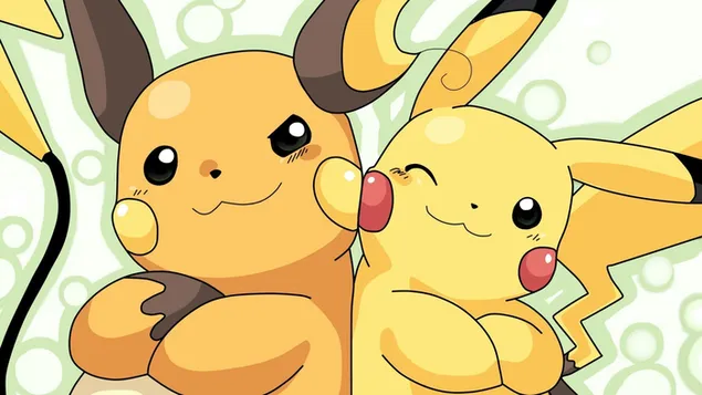Pokemon-personages Raichu en Pikachu HD achtergrond