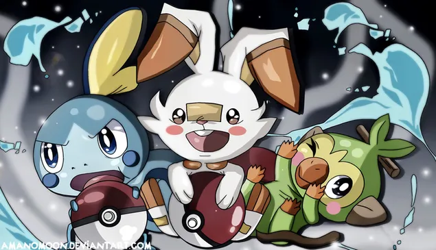 Pokemon Sword and Shield - Grookey,Scorbunny & Sobble 2K 壁纸