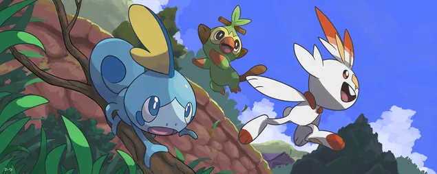 口袋妖怪剑与盾 - Sobble，Grookey & Scorbunny 4K 壁纸