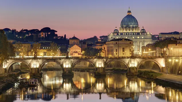 Ponte Sant'Angelo sobre el río Tíber en Roma, Italia descargar
