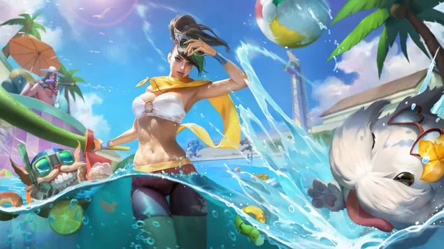 Chińska skórka Citrine Chroma „Fiora” na basenie – League of Legends (LOL) 8K tapeta