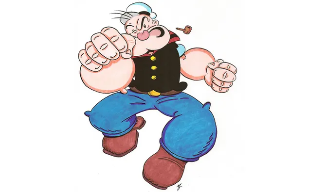 Karakter kartun Popeye dengan pipa di mulutnya unduhan