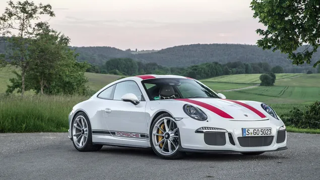 Porsche 911 Turbo in witte auto met rode lijnen