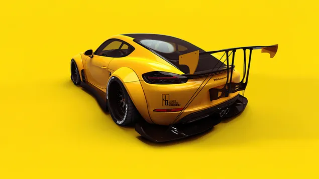 Porsche : Cayman yellow sports car & background  4K wallpaper