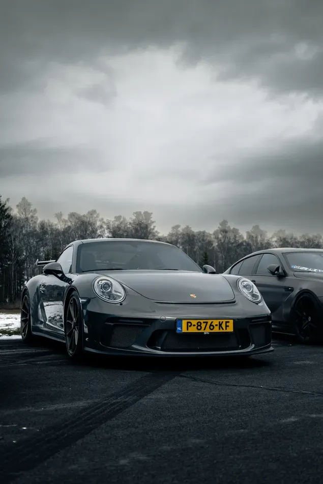 Porsche gt3 swart en wit sluitskerm beeld 4K muurpapier