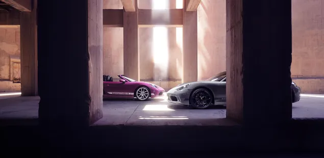 Porsche : Pink & grey sports car 4K wallpaper