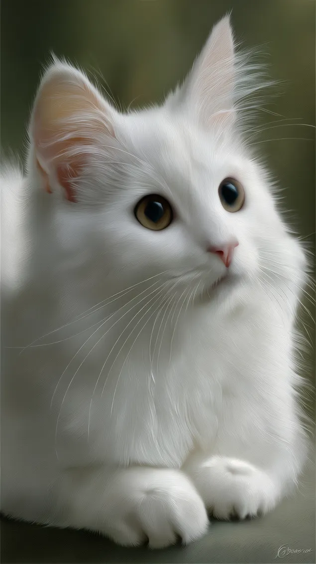 prezemete portret na simpatichna bela machka, zlatni ochi