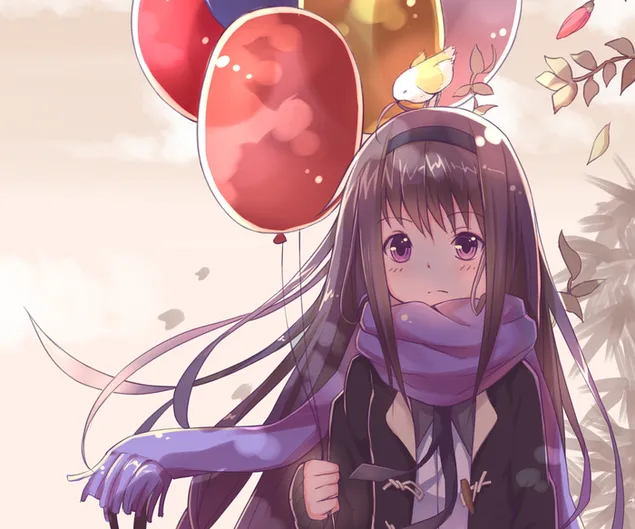 portratt av animeflickan homura akemi med rod ballong ladda ner