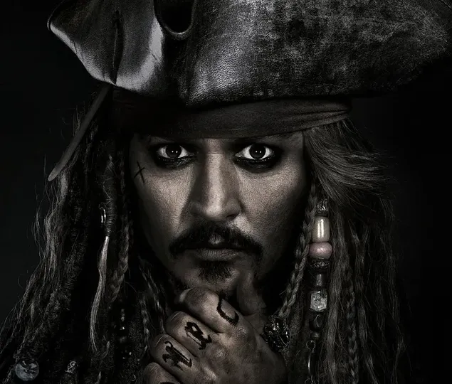 Retrat de Johnny Deep, actor de la pel·lícula del Capità Jack Sparrow Pirates del Carib 2K fons de pantalla